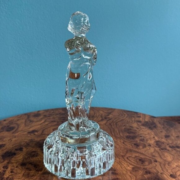 Vintage Cambridge Glass 8" Crystal Clear Draped Lady Figural Flower Frog 10 Hole - Picture 4 of 10